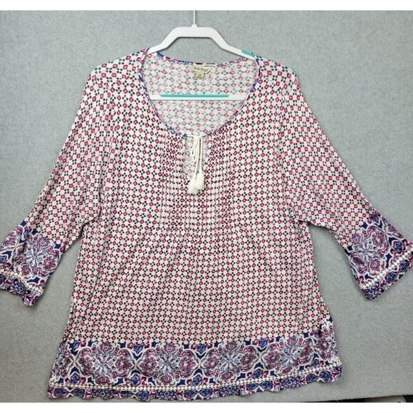 Lucky Brand Tops - Lucky Brand Womens Shirt Size 2X Boho‎ Peasant Feminine Cottagcore Dainty Tassel